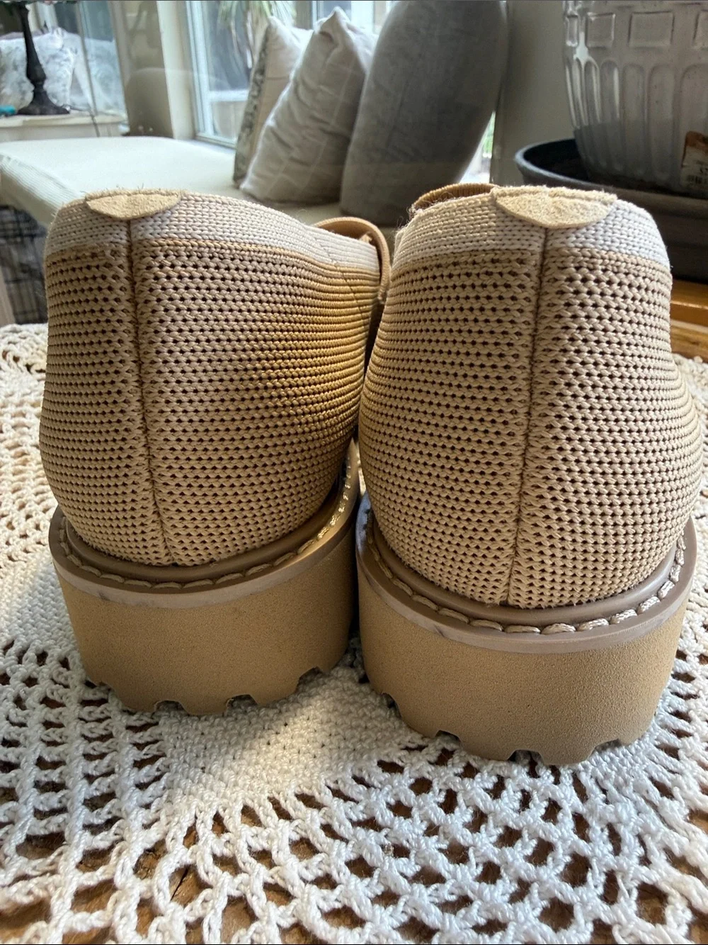 Vivaia Women’s Neutral Beige Loafers - Slip-On Knit Flats Size 38